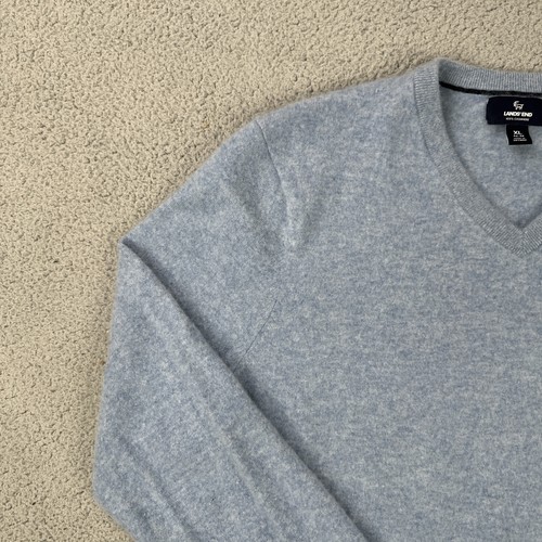 Lands End 100% Cashmere Sweater Men XL 46-48 Blue V-Neck Pullover Timeless Soft - Picture 12 of 19