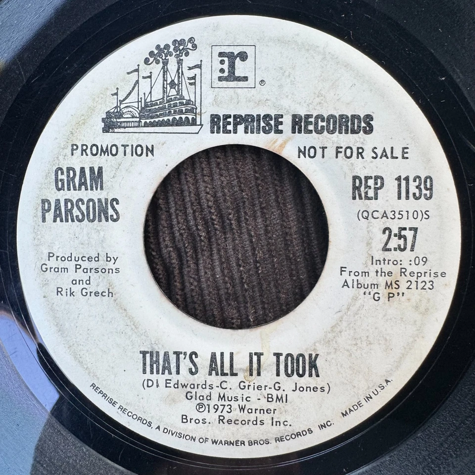 Gram Parsons She / That's All It Took Promo Country Rock 45 on Reprise - Image 2 of 2