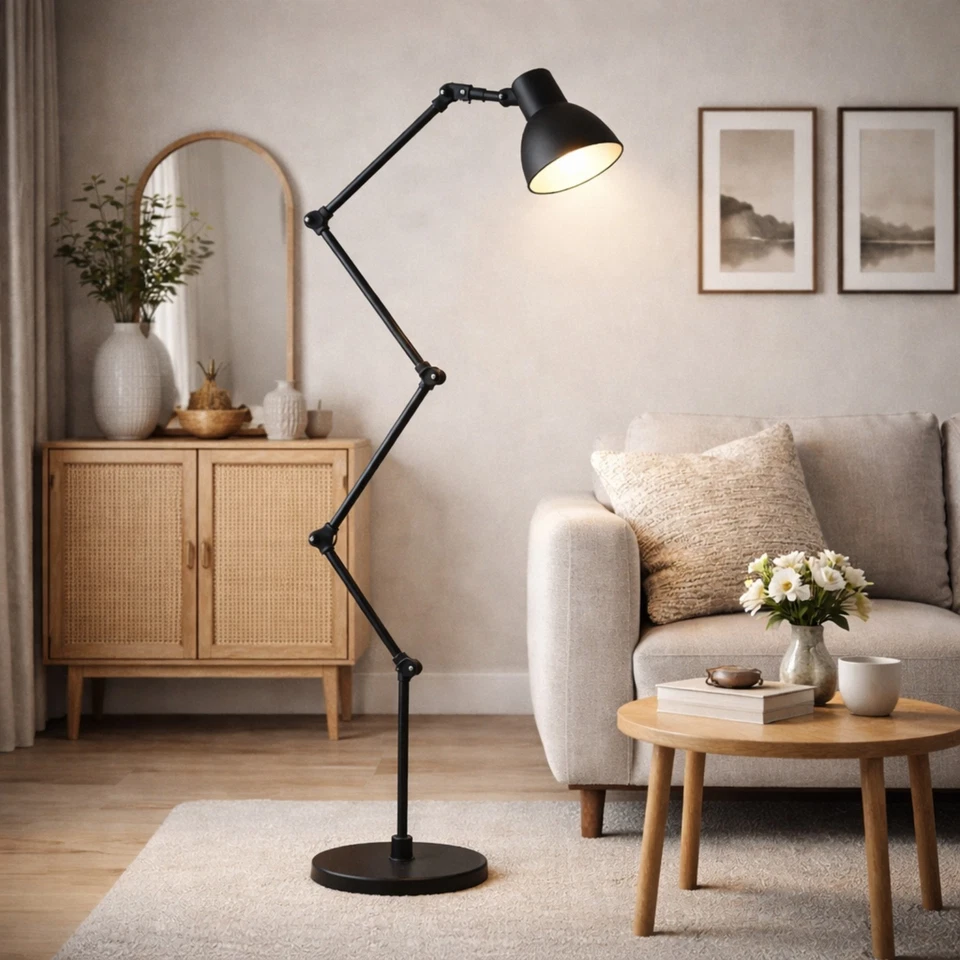 Lampadaire design industriel noir articulé – Lampe sur pied réglable - Photo 1/1