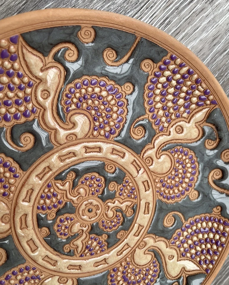 Bonis Pottery Terracotta Enamel Hanging Wall Display Plate ~ Hand Made Greece - Image 4 of 4