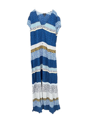 Long Tall Sally Floral Maxi Shift Dress Blue Patchwork Women Size 14 Boho Hippie