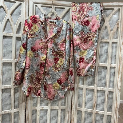 Womens Delicates Floral/Paisley 2 Piece Pajama Set Size Small Polyester