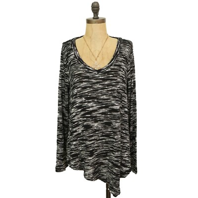 Splendid Carlow Sweater M Asymmetrical  Space Dye Black White Loose Knit  B9