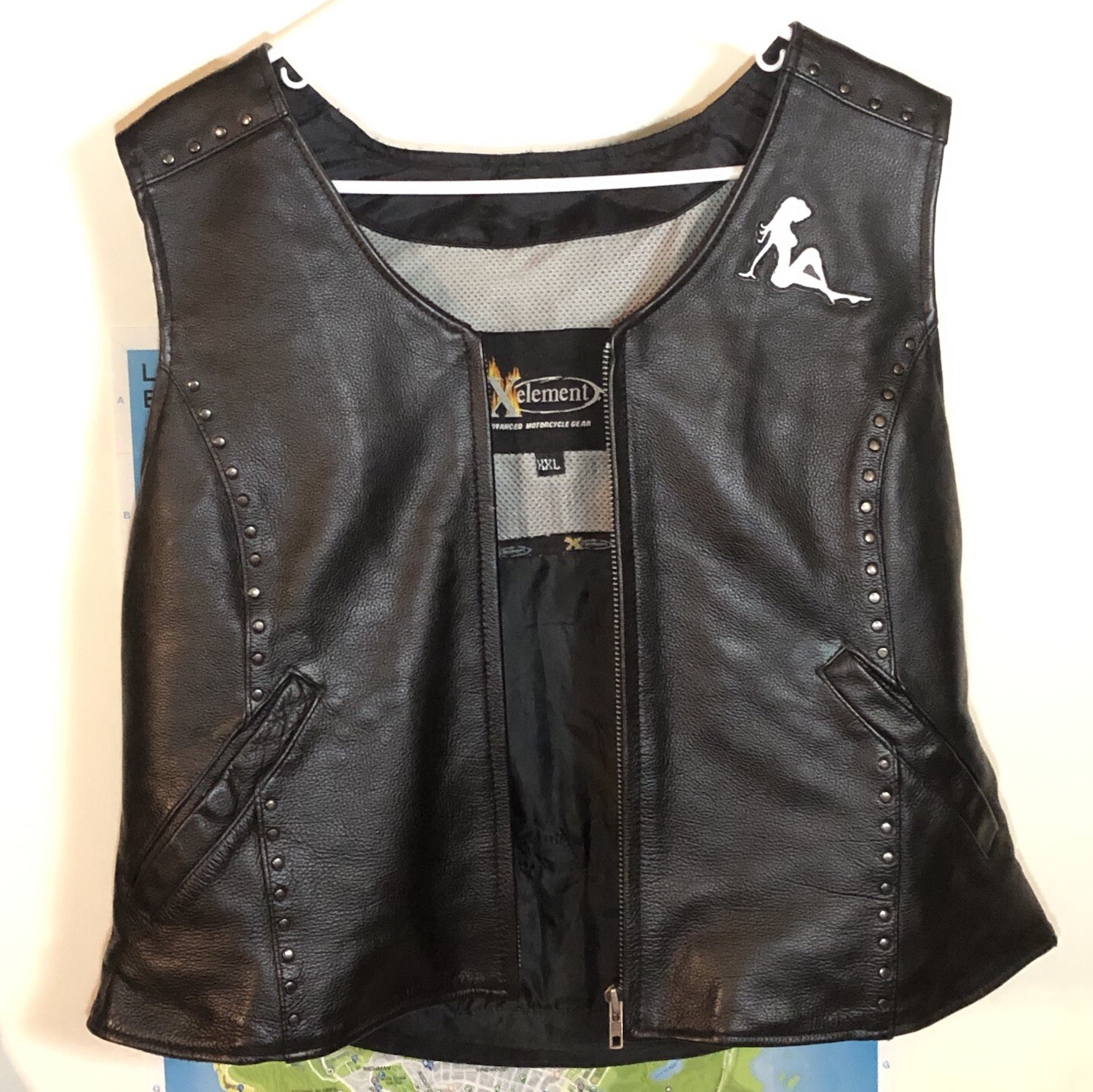 Leather Motorcycle Vest X-element Womens XXL Blac… - image 1