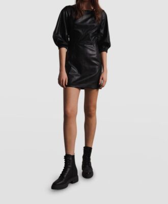 $395 Ba & Sh Women's Black Faux Leather Topstitching Shift Dress Size 0/US XS