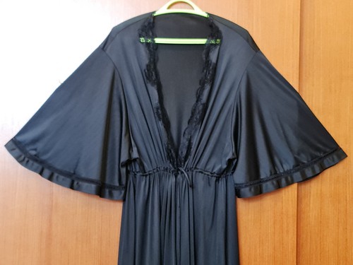 Women's Black Long Nylon Nightgown And Robe. - Picture 8 of 15