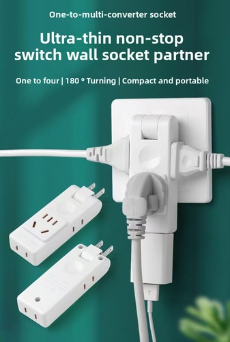 180 Degree Rotatable Four-Socket Converter with Dual USB Slim Expansion - Picture 3 of 28