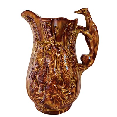 Antique Rockingham Pitcher Antique Vintage Rockingham Pitcher Grey Hound Hunting Scene Stag Deer ...