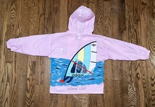 Vintage 1980s ADIDAS Island Club Pink Windsurf Hooded Windbreaker Pullover Med