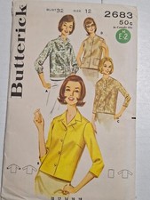 Shirt Blouse Top 12 Butterick 2683 Sewing Pattern UC VTG 60's Button Overblouse