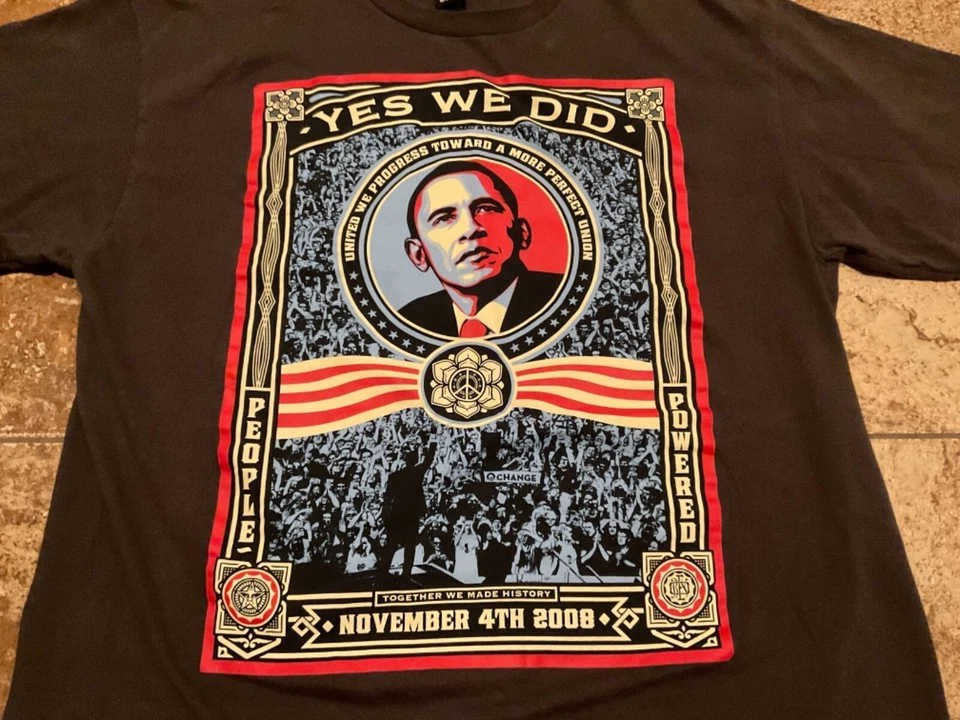 RARE OBEY OBAMA YES WE DID GRAPHIC T-SHIRT ( MENS LARGE ) PREOWNED  - Image 2 of 4