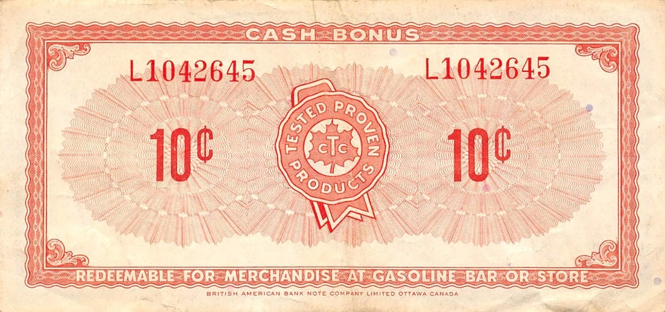 Canada / Canadian Tire 10 Cents , ND. 1980's Circulated Banknote , M8 - Image 2 of 2