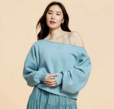 Blogilates Women's Dance Studio Off the Shoulder Sweatshirt - Cameo Blue Size L