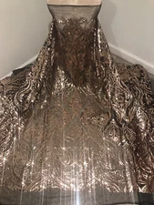 Gold Black1way Stretch Embroidery sequins Mesh Lace fabric 50” Width 1 Yard