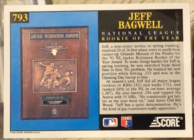 1992 Score Rookie of the Year Jeff Bagwell #793 Houston Astros | eBay