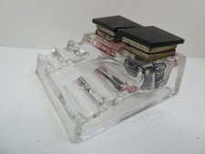 ANTIQUE ART DECO GLASS DESK SET LUCITE LIDS BOWL INK WELL PEN HOLDER STAND