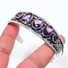 Purple Amethyst Gemstone 925 Sterling Silver Jewelry Adjustable Cuff Bracelet