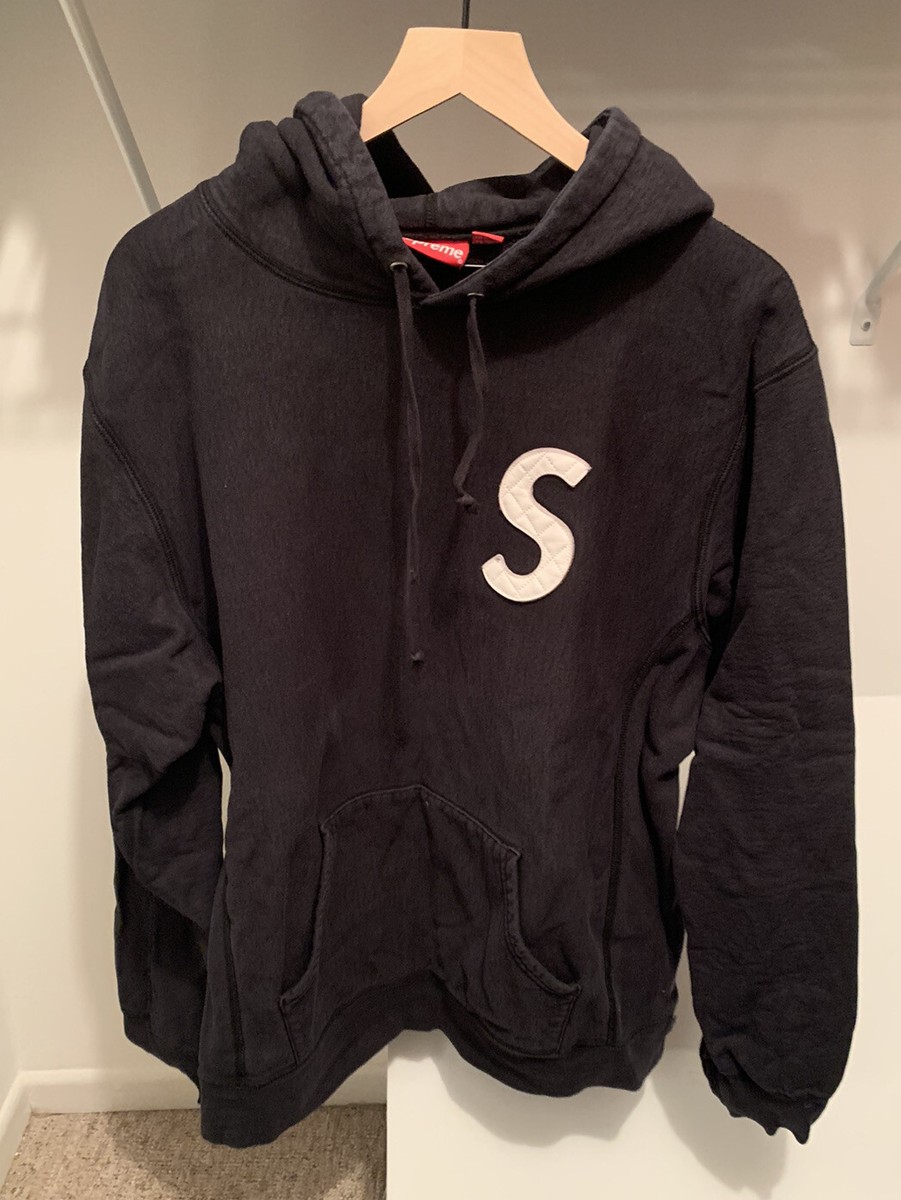 Supreme Quilted S Logo Hooded Sweatshirt Black White Size XL Supreme Quilted S Logo Hooded Sweatshirt Black White Size XL