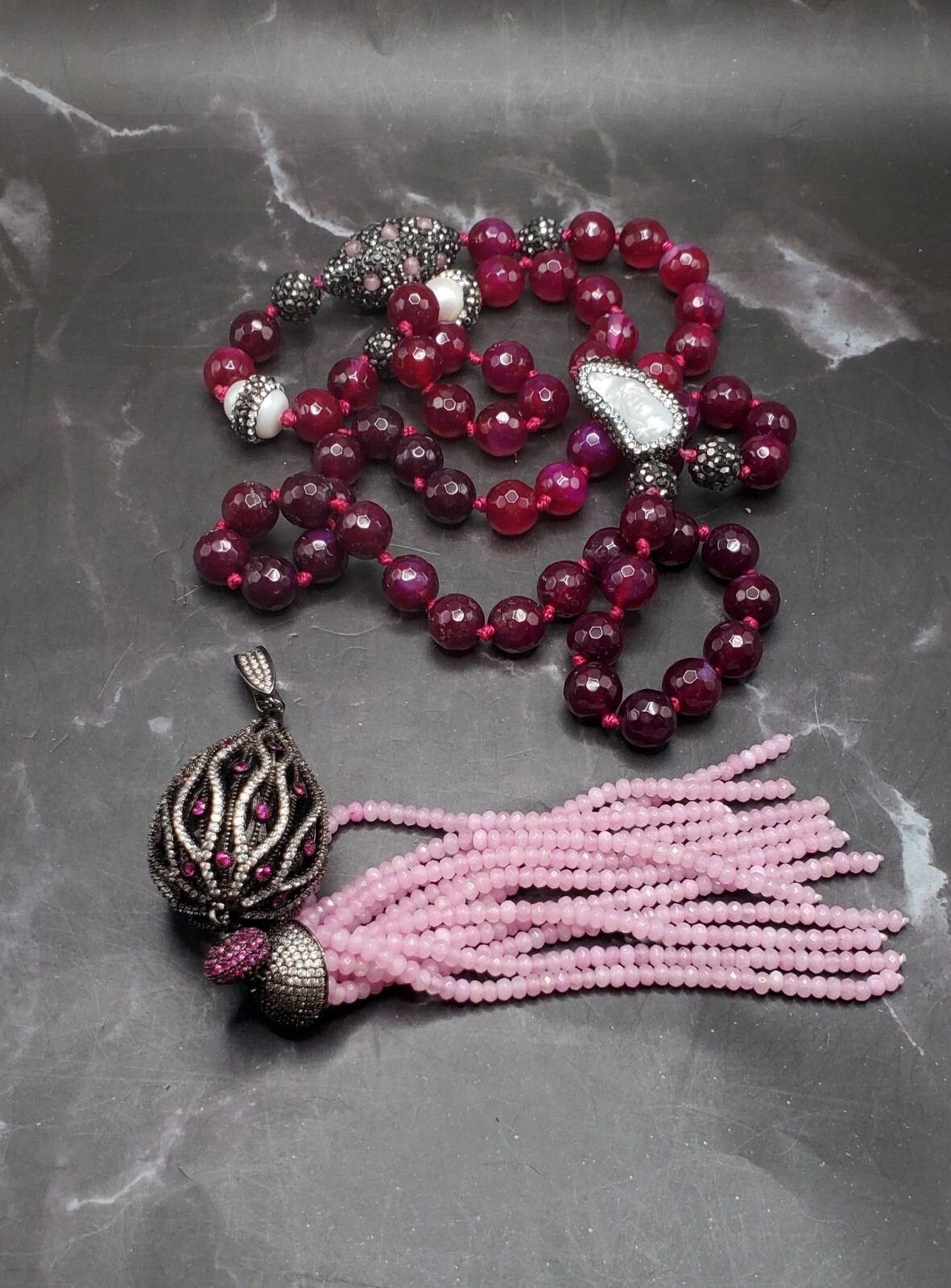 Turkish Handmade Ruby Colored Long Beaded Tassel … - image 4