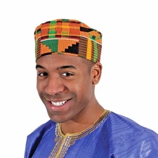 Kente Kufi Hat, Men African Print Skull Cap, Style #2