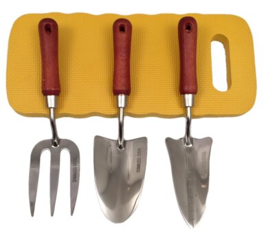 Garden Hand Tool Set 4 Piece Stainless Steel Including Kneeling Pad
