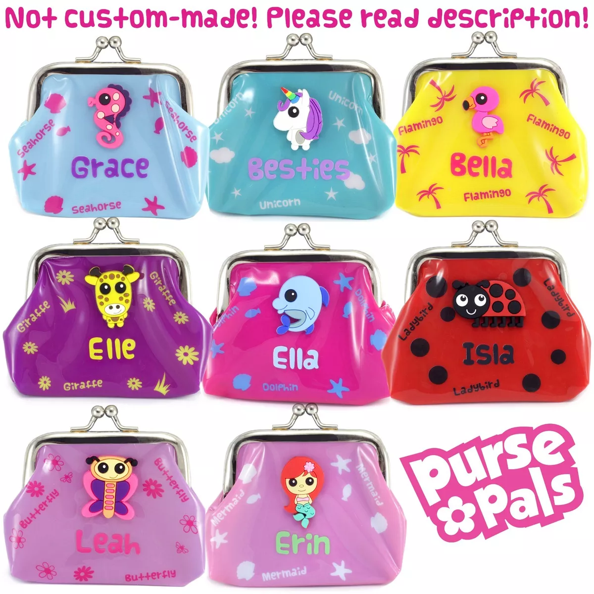 Girls Small Personalised Name Kids Cute Animal Character Plastic PVC Coin Purse