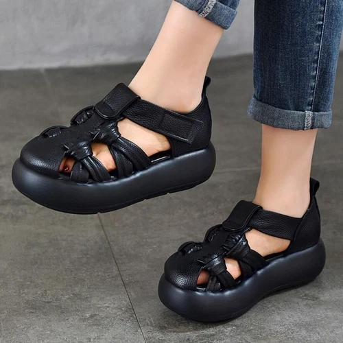 Thick Sole Ankle Boots Genuine Leather Mary Janes High Women Platform Sandals - Bild 6 von 11