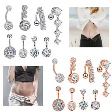 8Pcs Clear CZ Belly Button Rings Surgical Steel Barbell Piercing For Women 14G