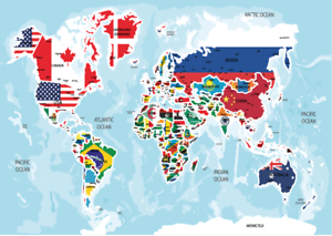 snelheid Duidelijk maken Oefenen World Map Atlas Poster A4 A3 A2 A1 Size Laminated Print Countries Flags  Learning | eBay