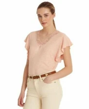 MSRP $90 Ralph Lauren Jersey Flutter-Sleeve Top Pale Pink Size Medium