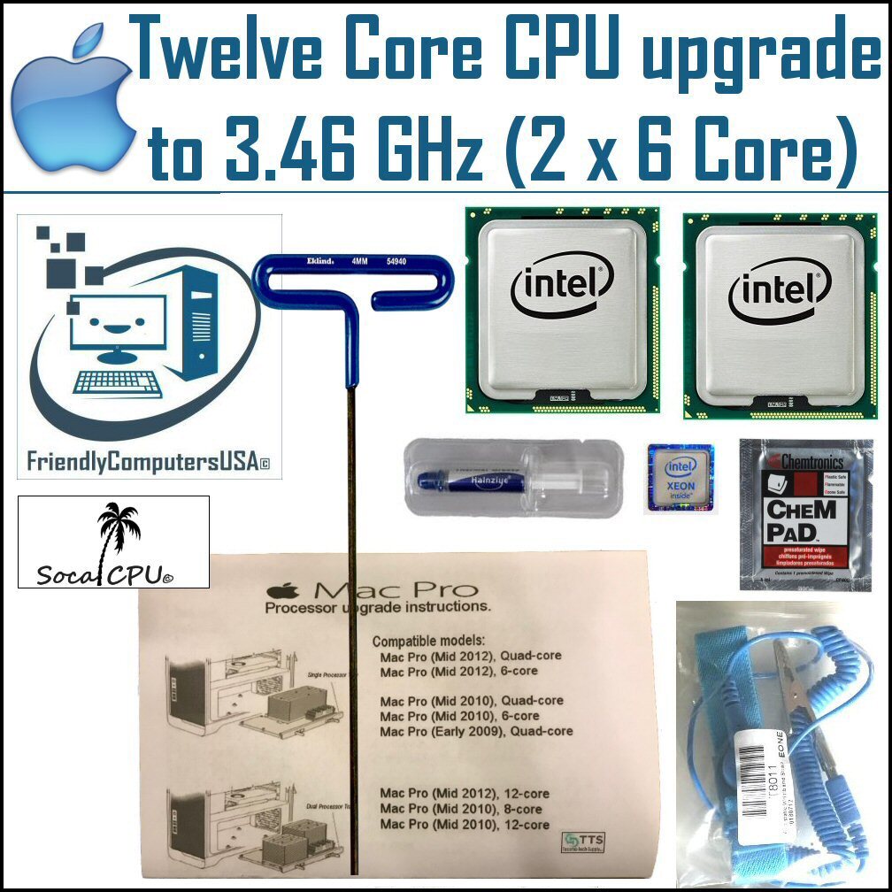 Twelve 12 Core Apple Mac Pro 5,1 CPU Complete Upgrade kit to X5690