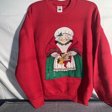 Vintage Fruit Of The Loom Christmas Mrs. Claus Sweatshirt Size XL Made In USA