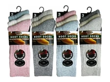 Ladies Chunky Wool Blend Padded Sole Thermal Walking Boot Socks (lot) UK 4-7