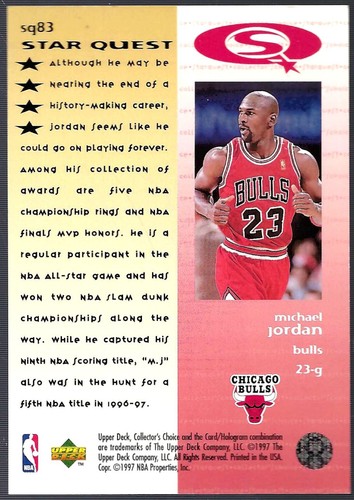 1997-98 Collector's Choice JUMBO StarQuest #83 Michael Jordan - Picture 2 of 2