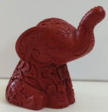 Vintage PG 1991 Chinese Red Resin Carved Design Elephant Taiwan Lucky Butterfly
