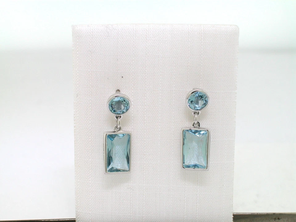 Paar Aquamarin Ohrhänger 750 Weißgold 18Kt 4 natürliche facettierte Aquamarine - Bild 2 von 4