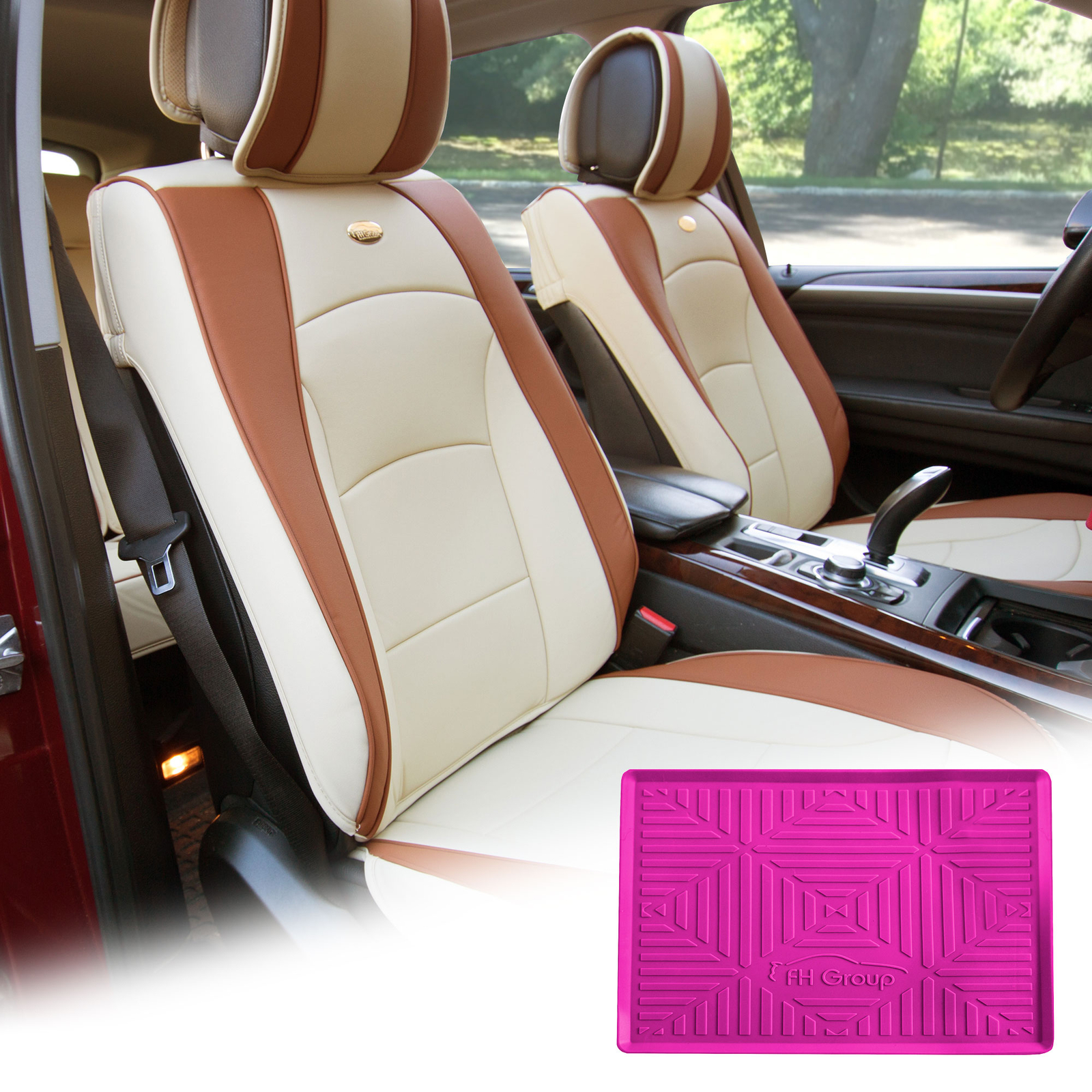 Leatherette Seat Cushion Covers Front Bucket Beige w/ Dash Mat For Motors