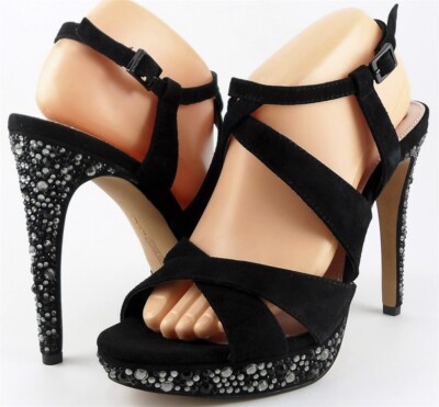 $129 VINCE CAMUTO JOELLA Black Suede Embellished Designer