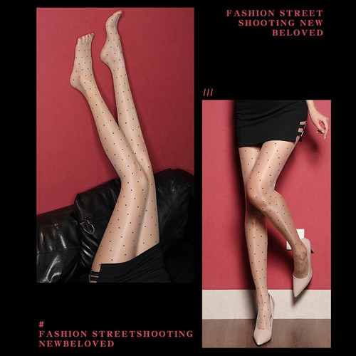 Ultra Sheer Polka Dot Crotchless Oil Shiny Pantyhose High Waist Tights Stockings - Picture 14 of 29