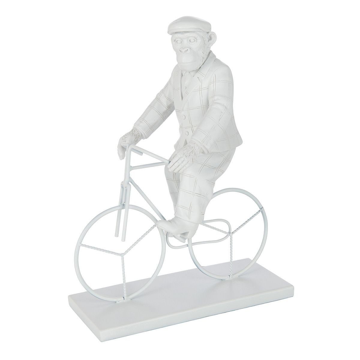 Singe sur Vélo Statuette Déco Blanche 33cm pour Sublimer votre Salon Contemporain