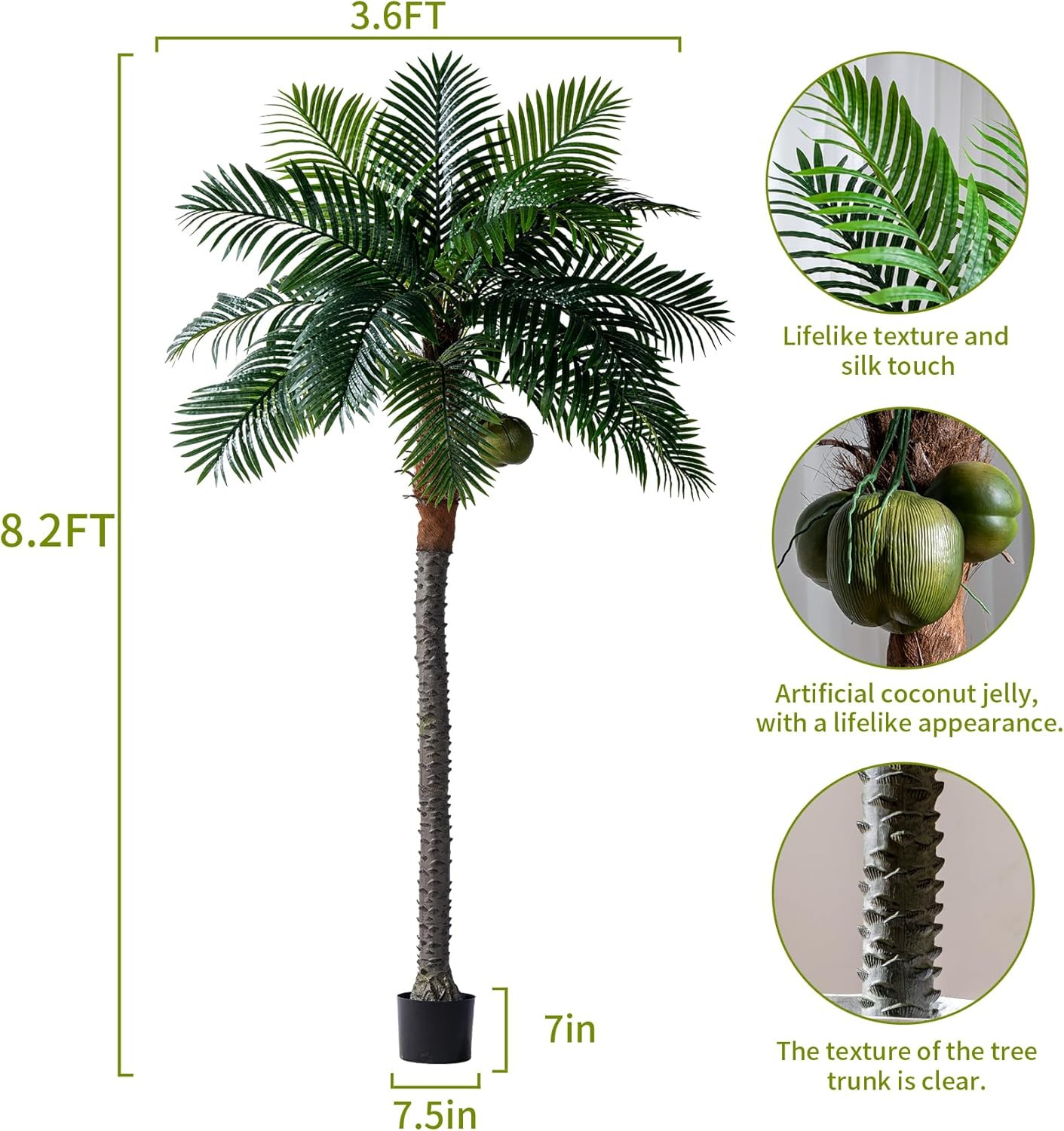 8.2FT Artificial Phoenix Palm Tree with Coconut Fruit Outdoor Indoor Decor Large