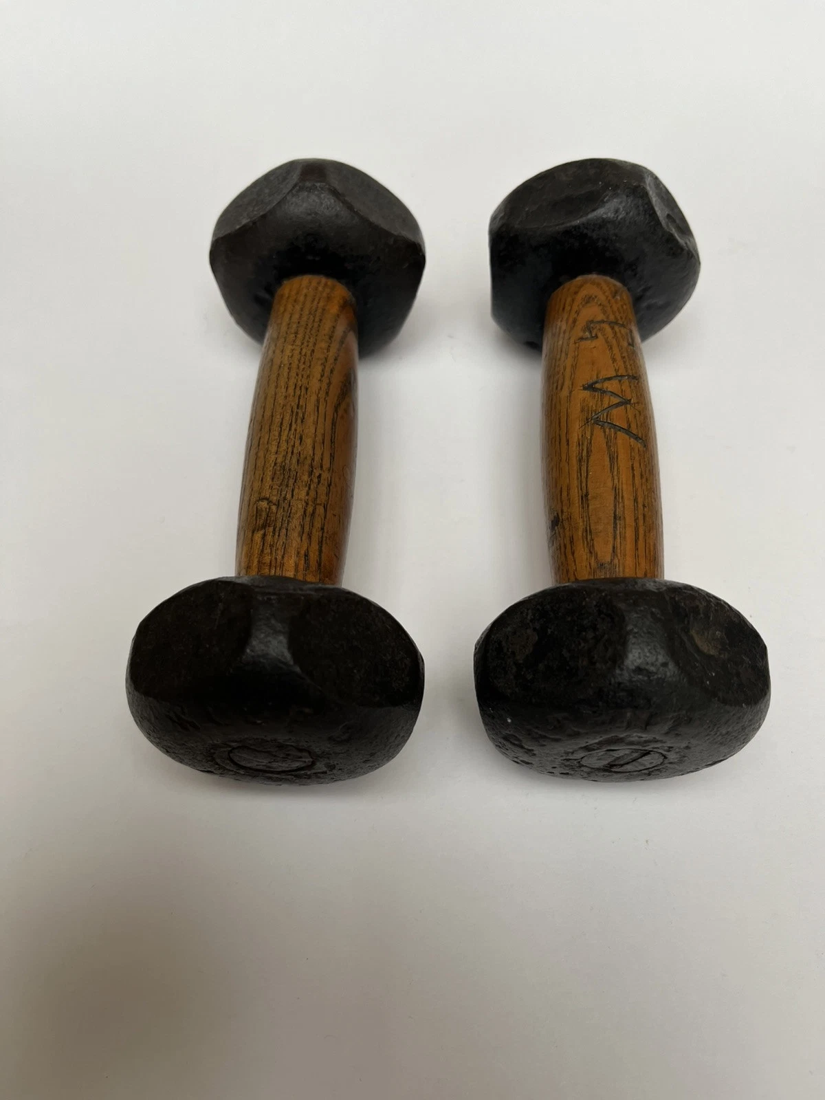 RARE ANTIQUE PAIR WOOFS No. 2 DUMBBELLS WEIGHTS CHELTENHAM, 1890s 1900s, Cricket