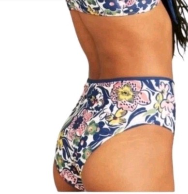 Roller Rabbit  Large Bikini Bottom Chachas High Waisted Swim Blue Floral 