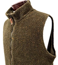 Vtg LAND'S END Men's L Sherpa Fleece Vest Green w/ Orange Speckle Zip USA MADE *