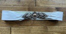 Vintage Revcor Soft Ivory Colored Leather Belt Silver Gold Buckle 30" Waist 2" W
