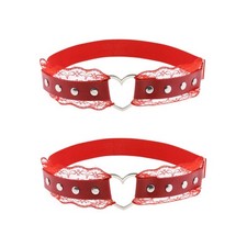 2Pcs Adjustable Lace Heart Thigh Garter Belt, Elastic Leg Garters for Women, Red