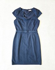 Calvin Klein Sheath Dress Office Career Cowl Neck Cap Sleeves Blue Navy Size 10