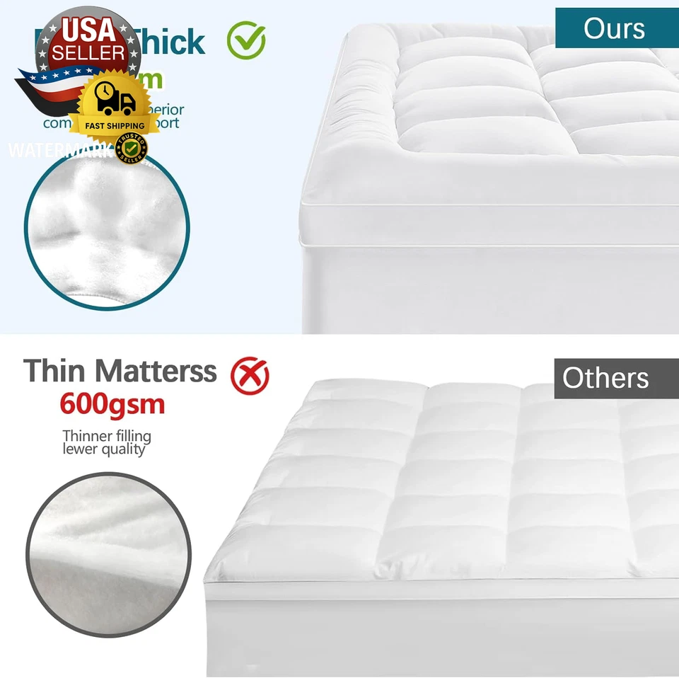 Colchón Queen Topper para dolor de espalda - Cubierta de almohadilla de colchón de enfriamiento extra gruesa para Foto 2 de 4