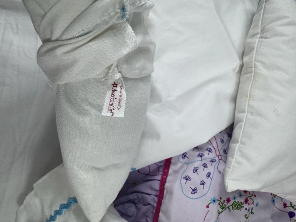 American Girl Doll Quilt Embroidered Butterfly Flowers bedding for trundle SET - Image 4 of 4