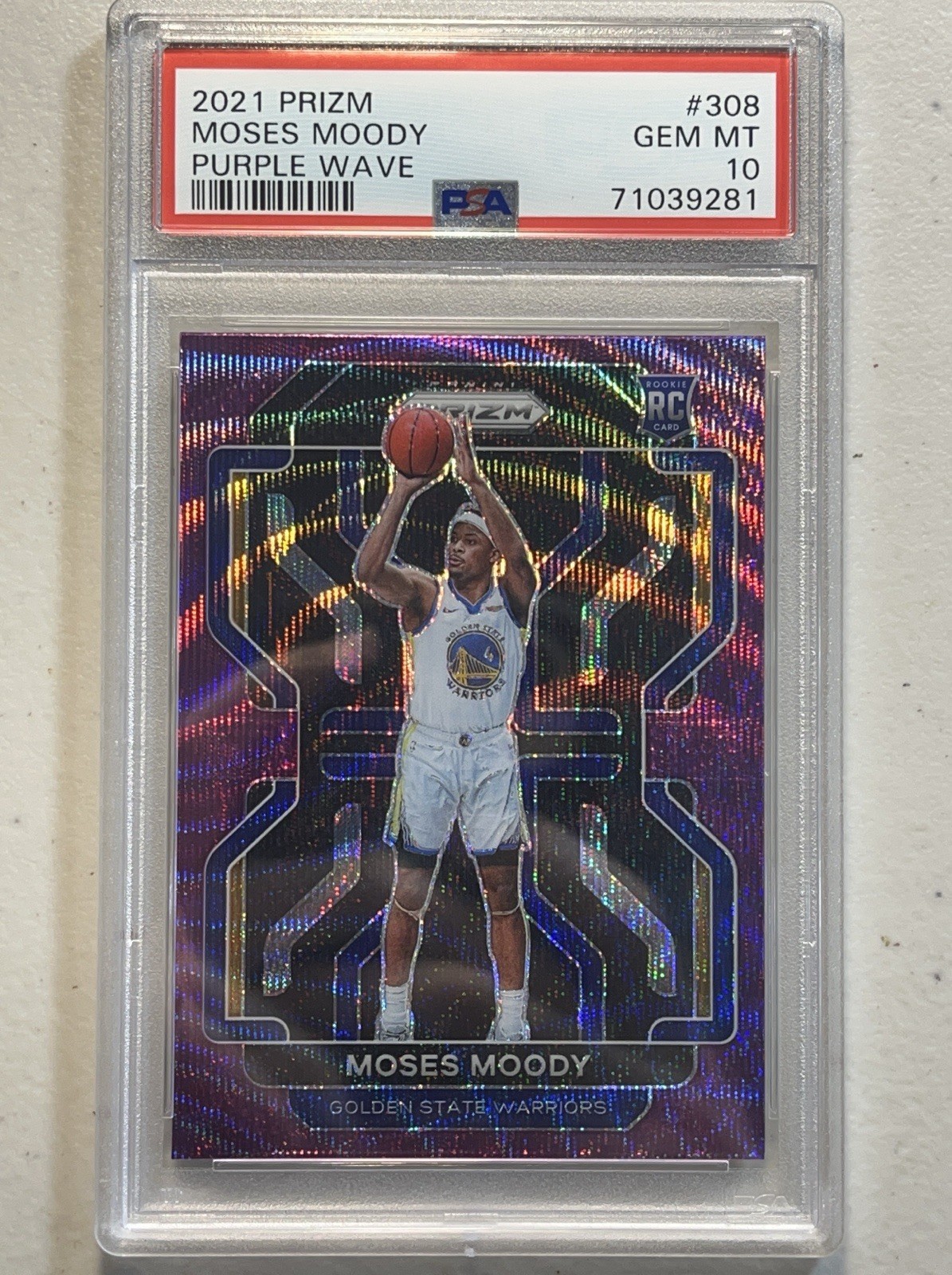 Moses Moody PSA 10 2021-22 Panini Prizm Purple Wave Prizms Rookie RC #308 Gem